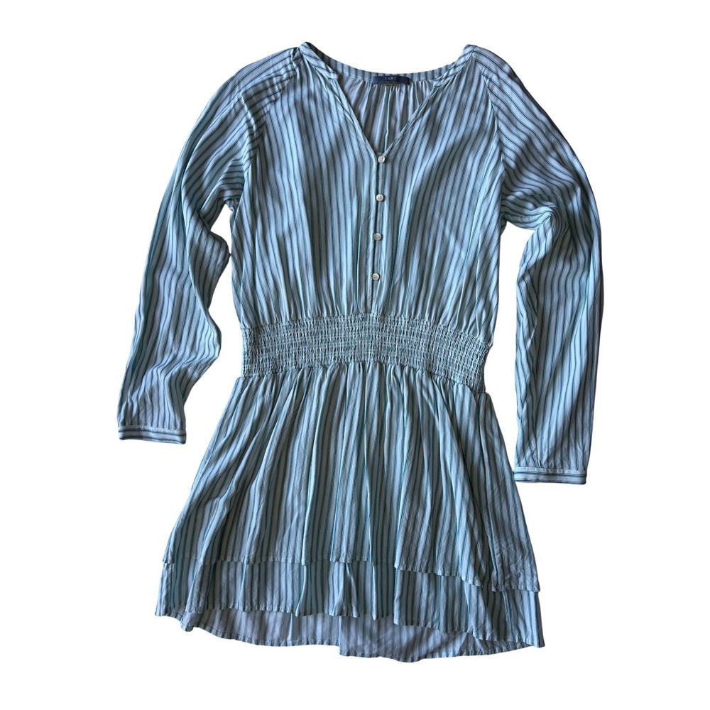 TART striped shirtdress button front smocked waist midi dress women's M